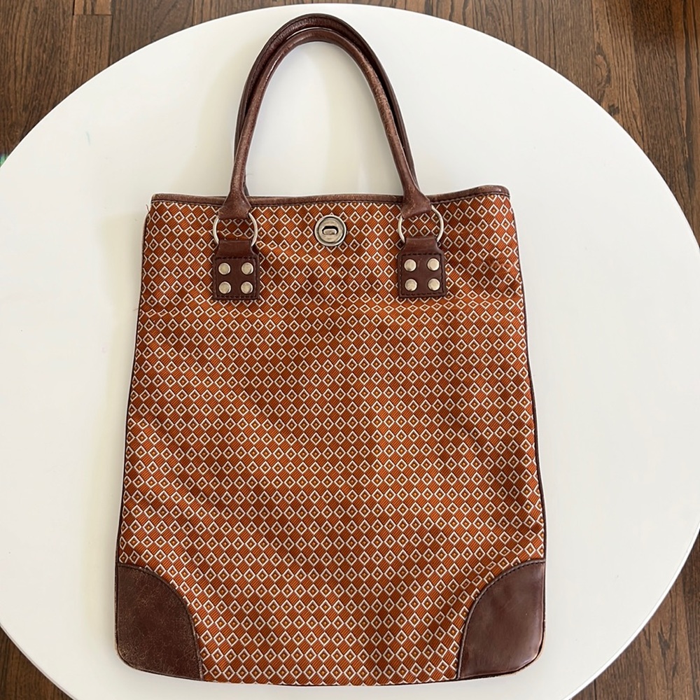 Cynthia Rowley small fall tote bag purse w/leather handles, brown, burnt orange